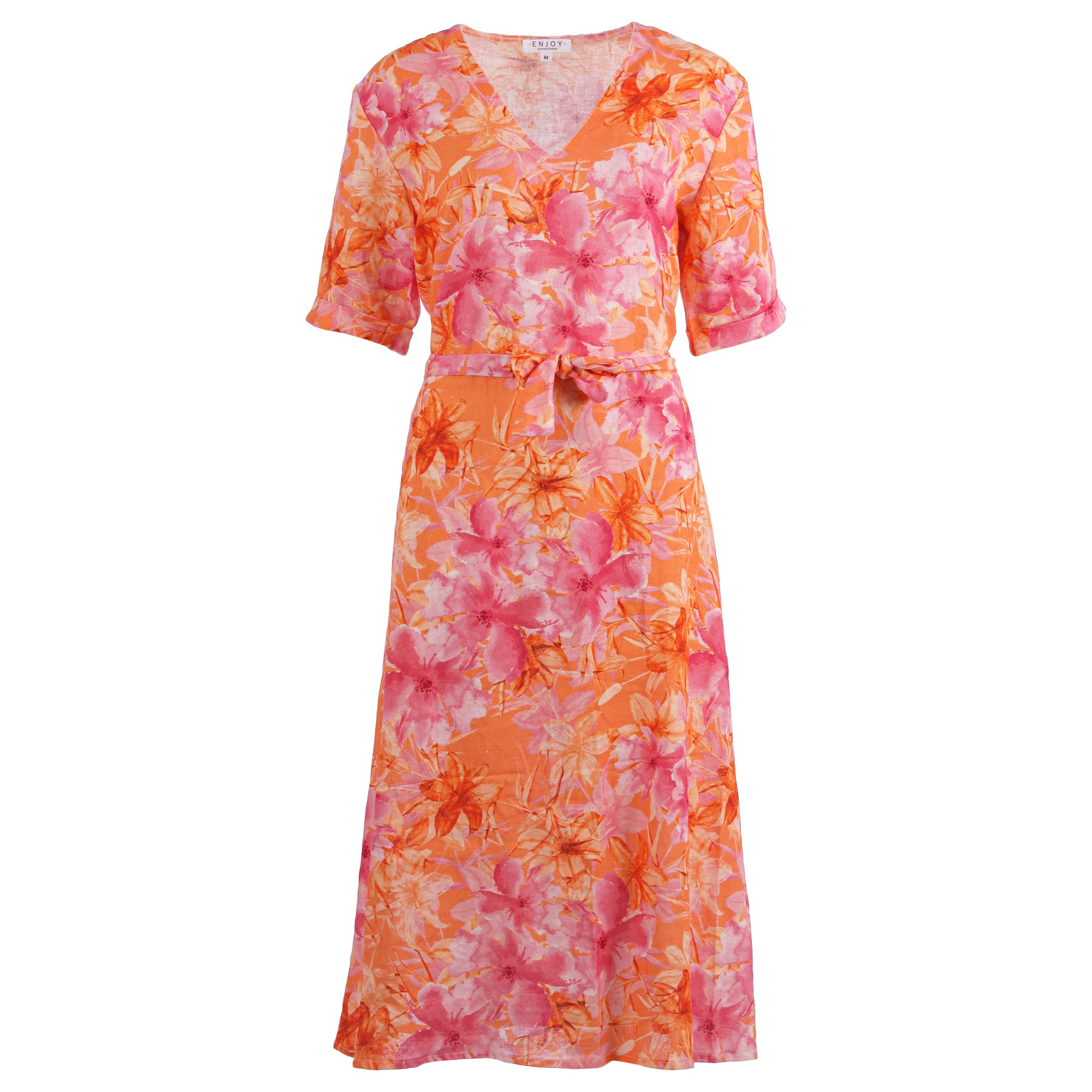 Damen Kleid aus Viskose & Leinen – Halbarm Sommerkleid in normaler Passform