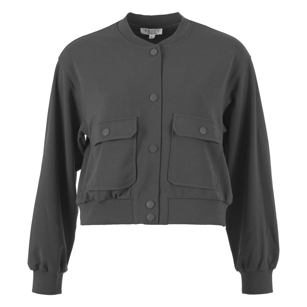 ENJOY Damenjacke mit Druckknöpfen – Grau, Schwarz und Rot