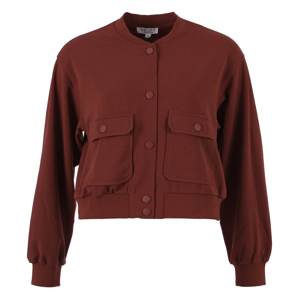 ENJOY Damenjacke mit Druckknöpfen – Grau, Schwarz und Rot