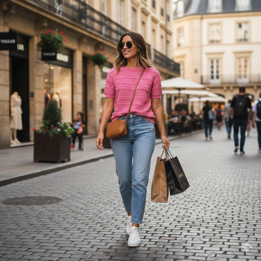 Enjoy womenswear Kurzarm Häkelpullover aus 100 % Baumwolle