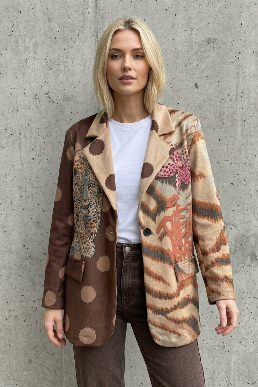 Damen Designer Print Blazer mit Tiger Animal Motiv one size