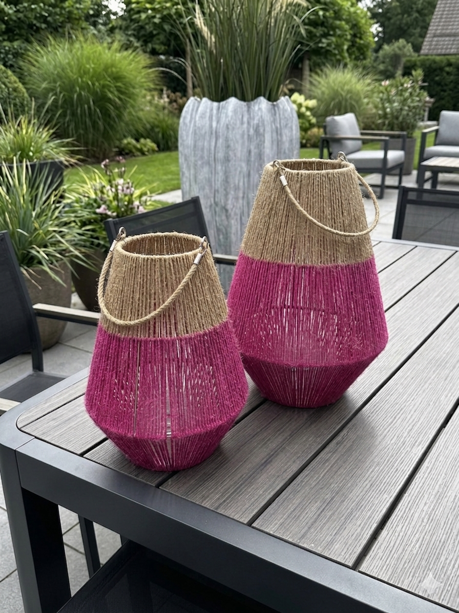 Windlicht Laterne orange Jute –2 Größen erhältlich– Stilvolle Deko von VAN DER LEEDEN