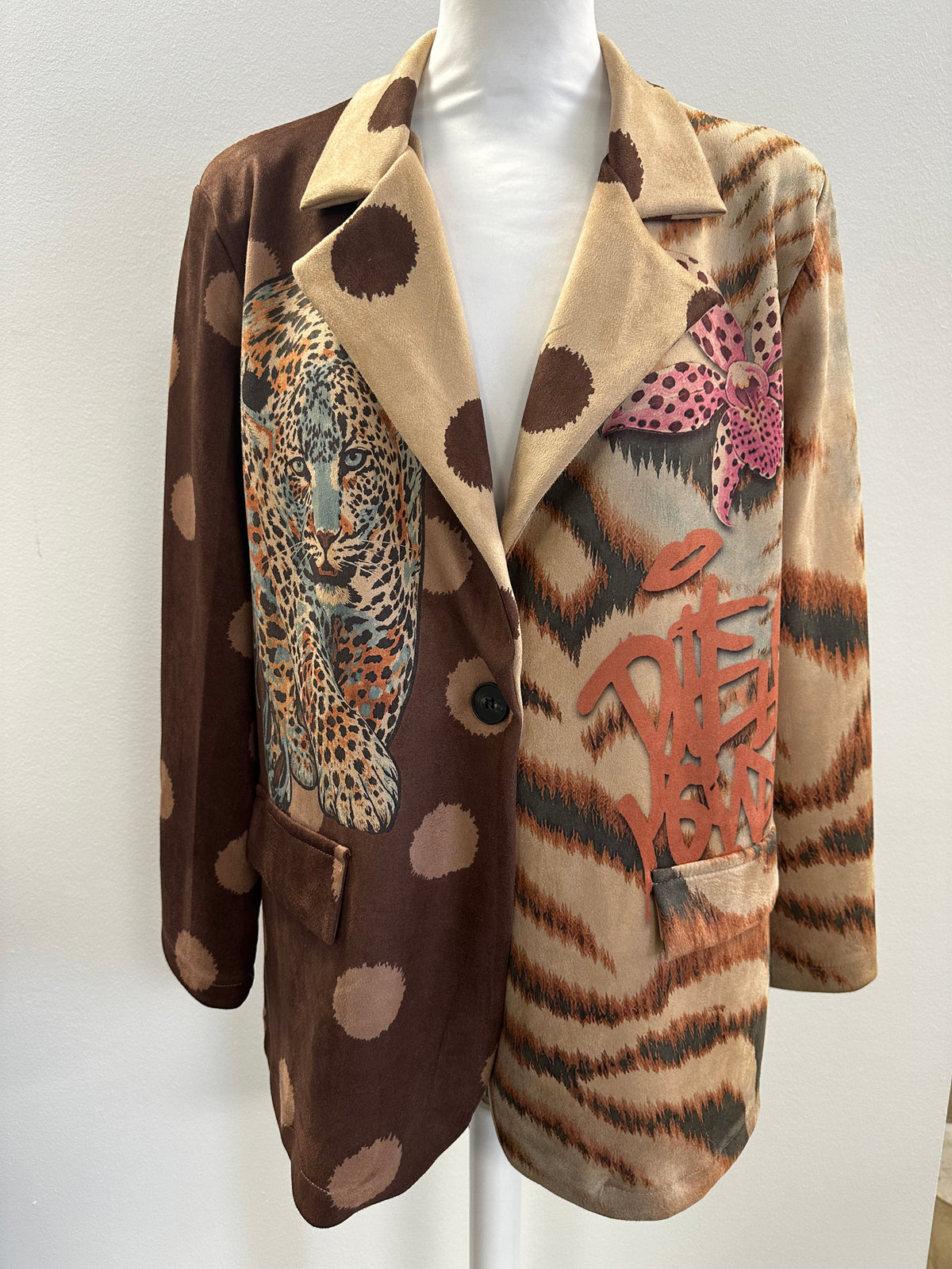 Damen Designer Print Blazer mit Tiger Animal Motiv one size