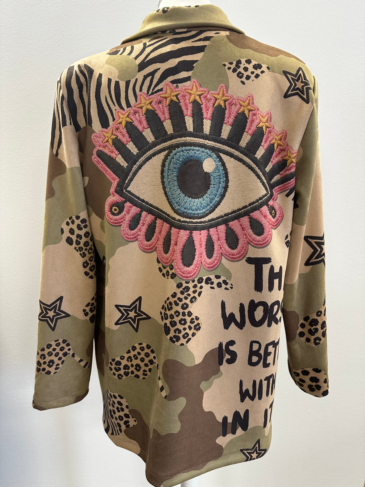 Damen Blazer Design Print beige oliv one size
