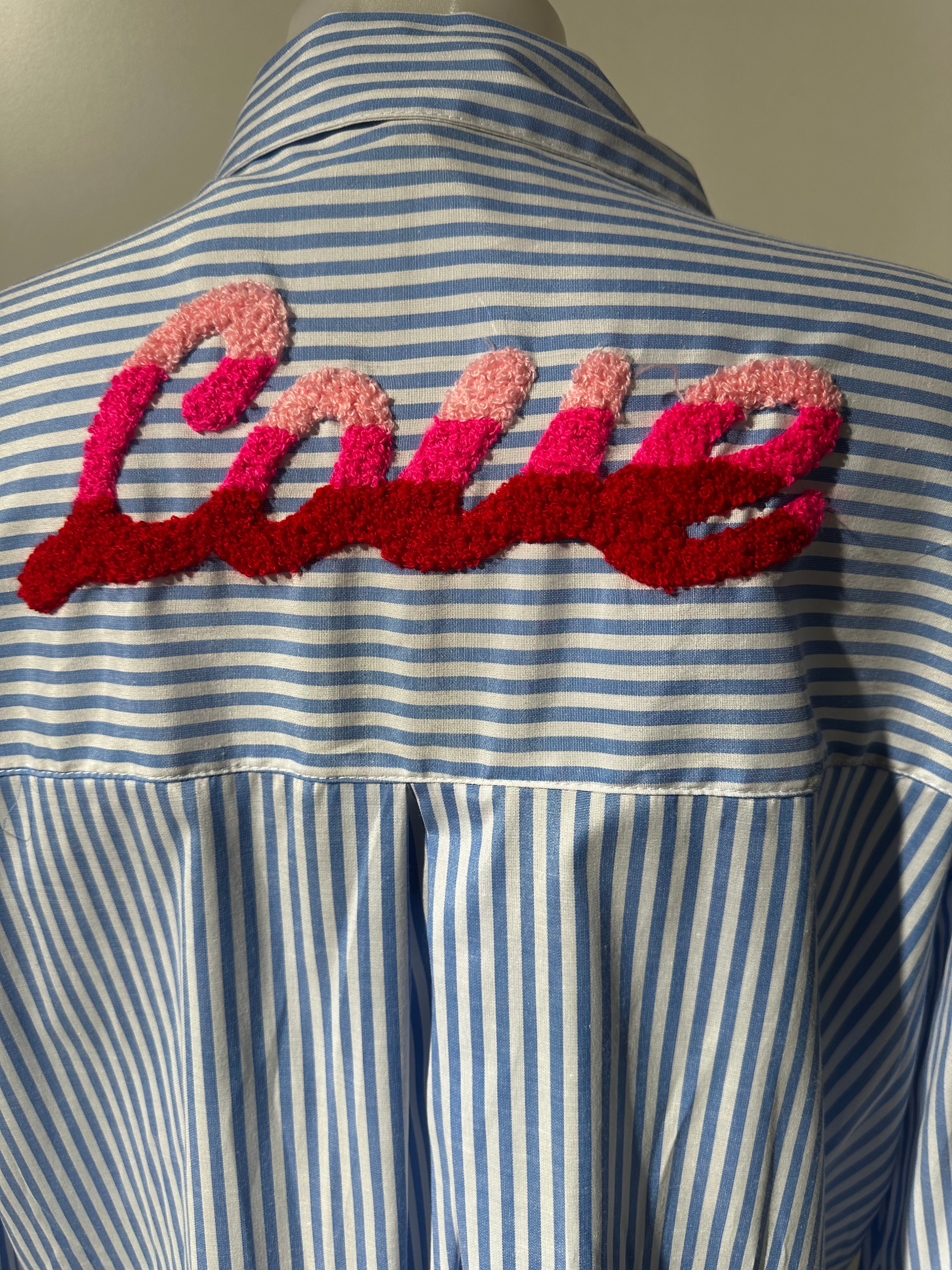 Streifenbluse Made in Italy one size Oversize blau weiß Love Print