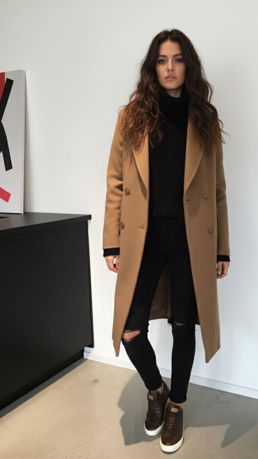 Eleganter langer Wollmantel Italian Style