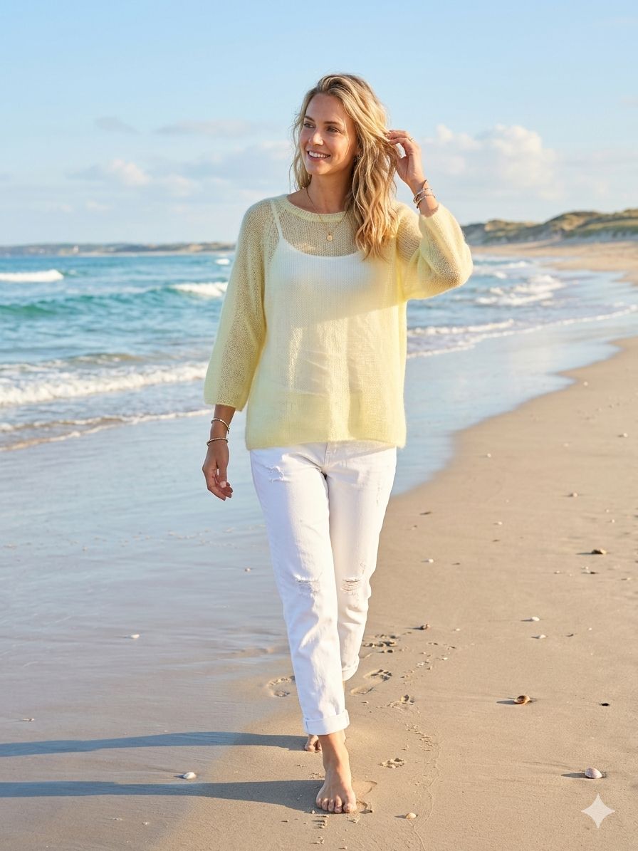 Sommerlicher transparenter Mohair Pullover aus Kid Mohair – Leichter Luxus-Strick für Damen one size