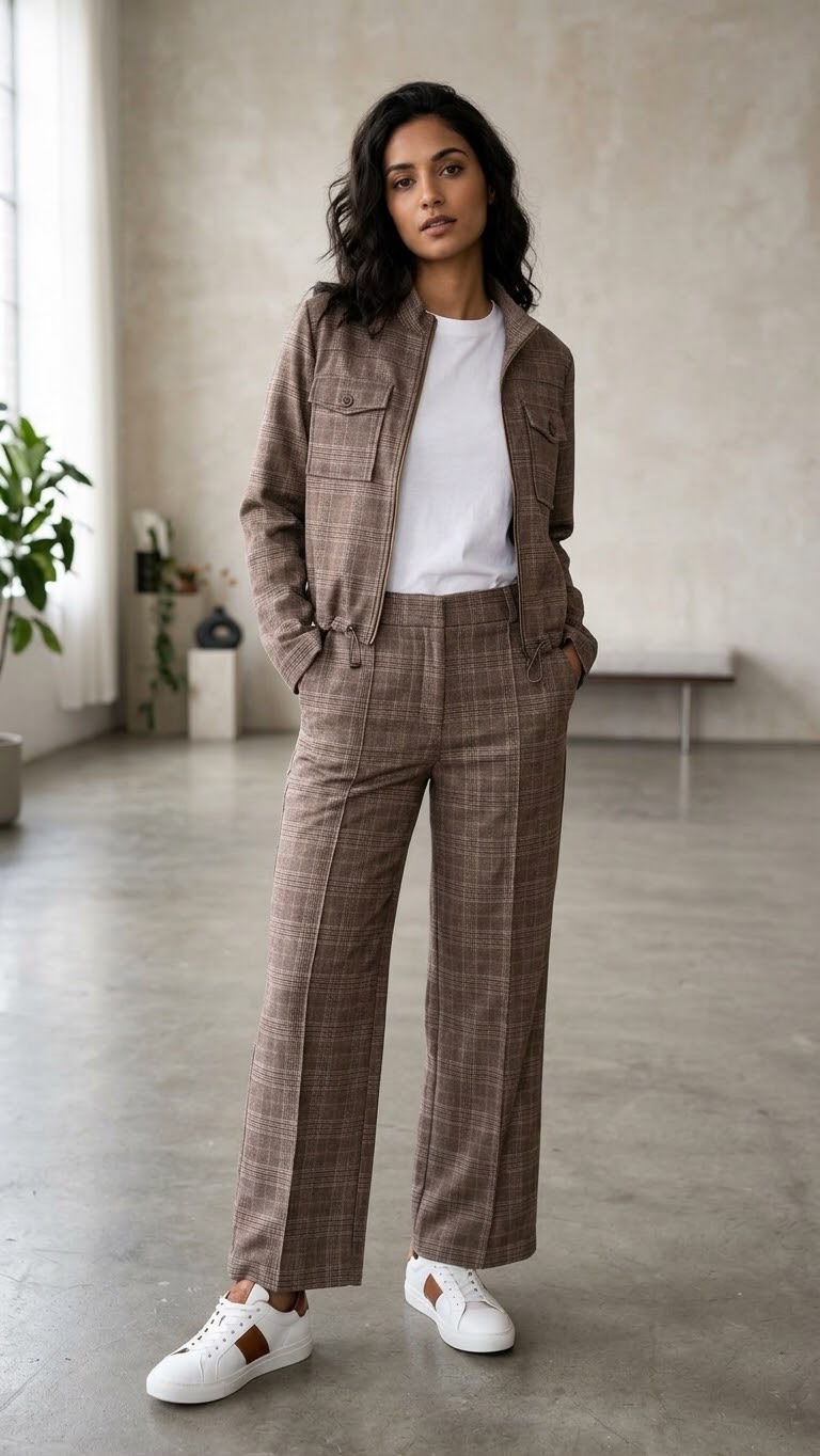 NED Glencheck Damen Jacke mit Reißverschluss