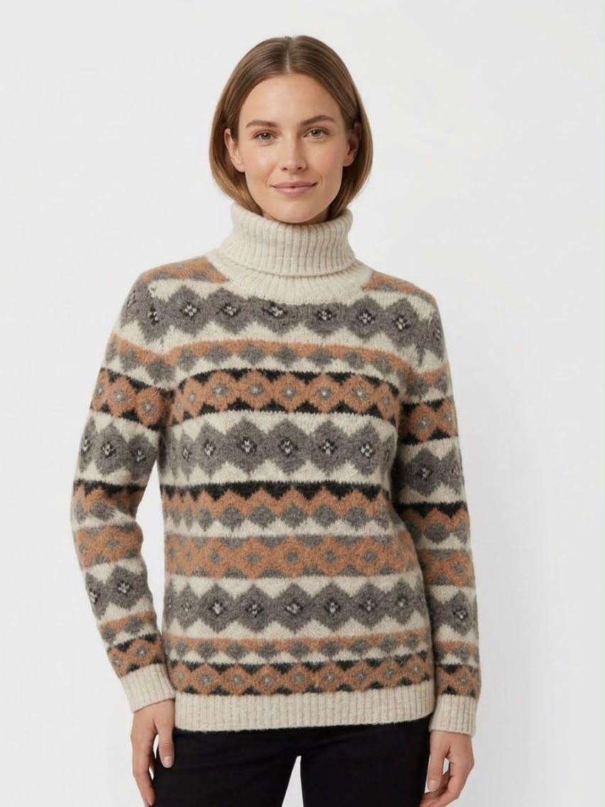 NED Dutch Fashion Design Damen Pullover Bryce – Norweger-Strick mit Rollkragen