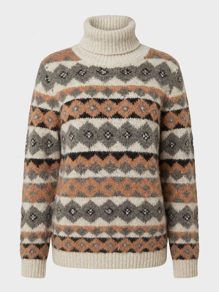 NED Dutch Fashion Design Damen Pullover Bryce – Norweger-Strick mit Rollkragen