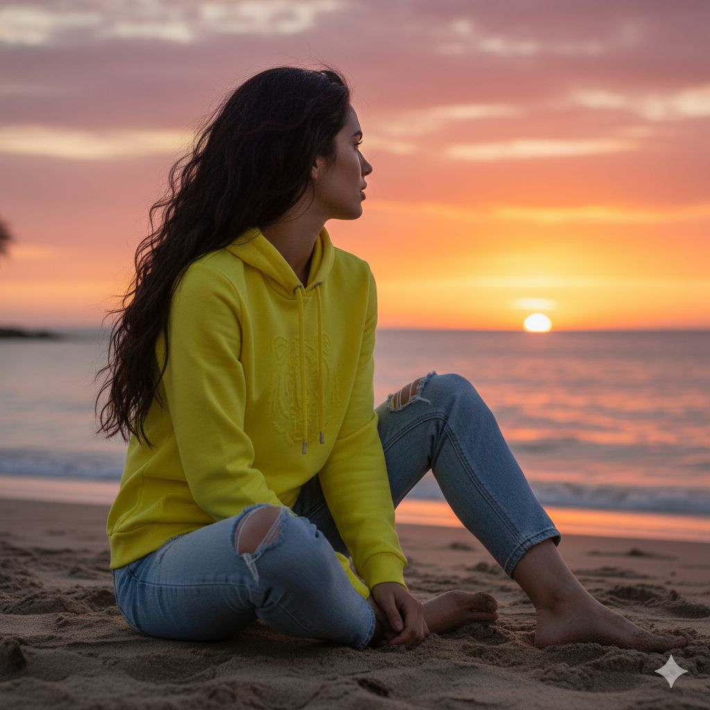 Enjoy Sweat Hoodie mit Tiger Print, gelb – Detailansicht Panta Loni