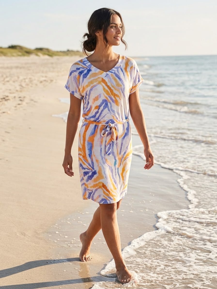 Sommerliches Viskose-Elasthan Kleid mit floralem Aquarell-Print NED Dutch Fashion