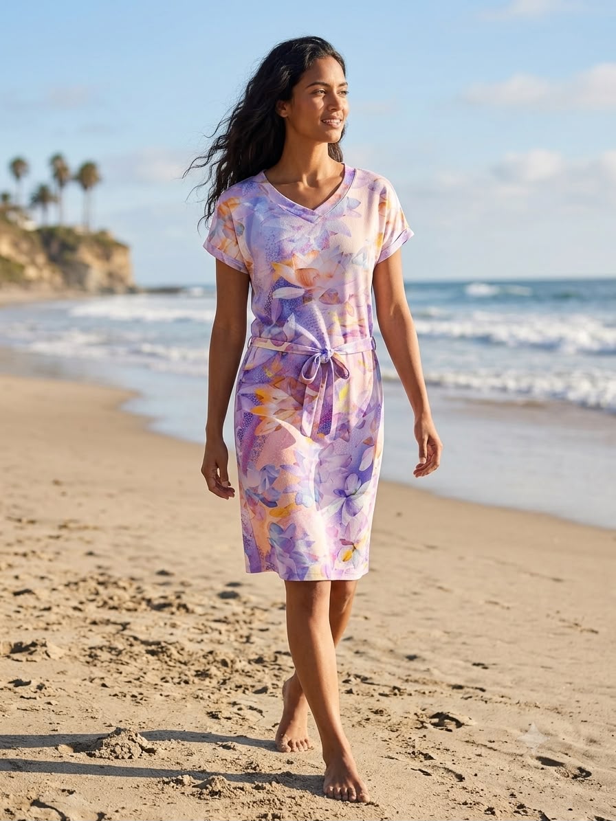 Sommerliches Viskose-Elasthan Kleid mit floralem Aquarell-Print NED Dutch Fashion