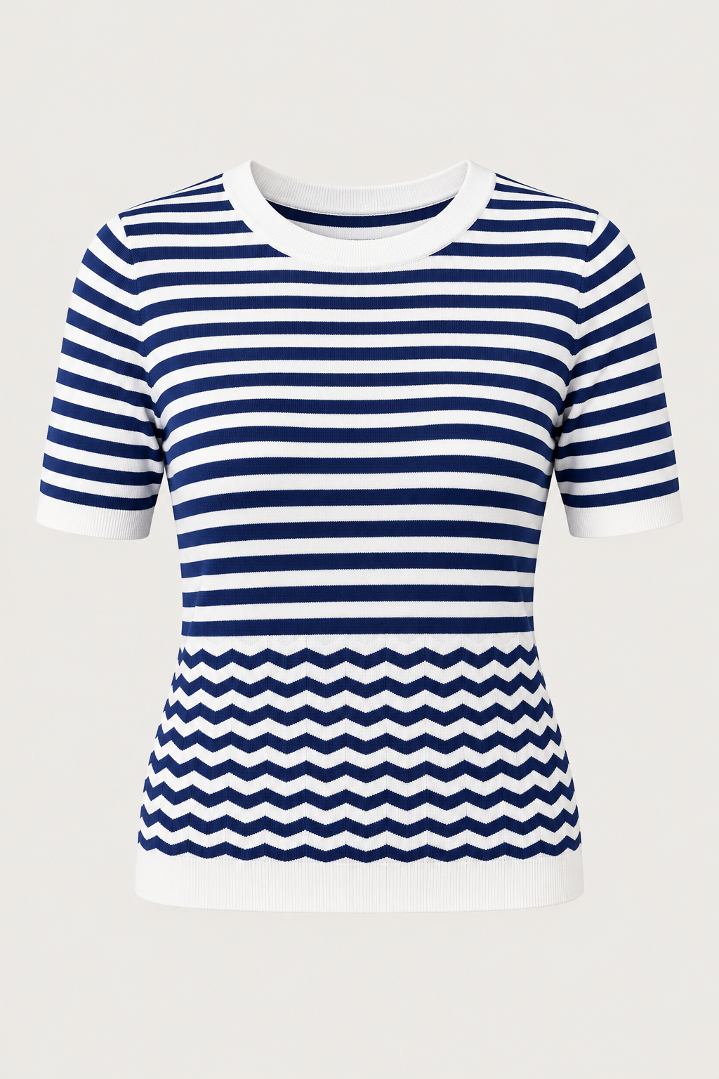 Kurzarm-Pullover Blau-Weiß – Produktansicht von vorne