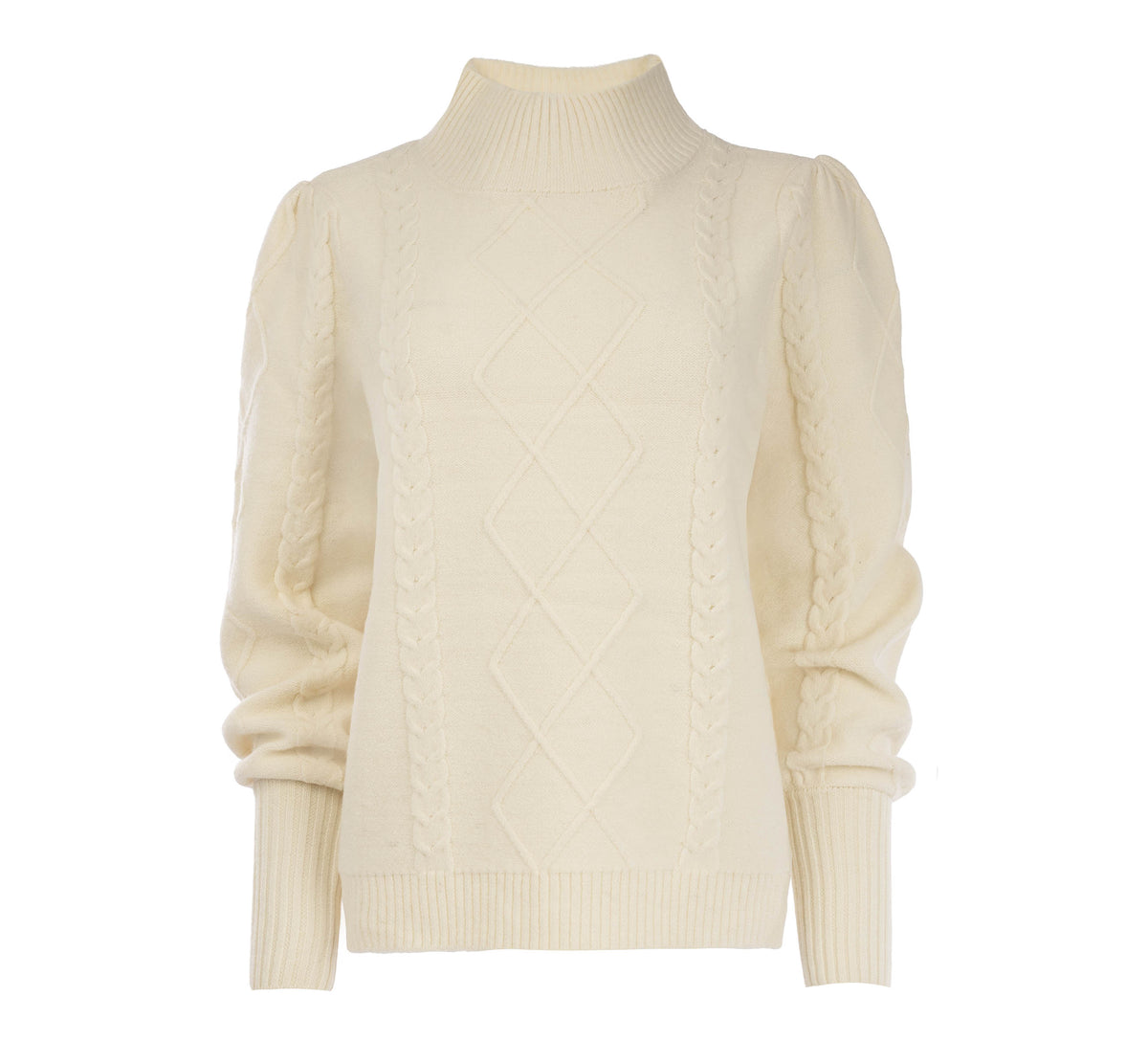 NED Dutch Fashion Damen Design Pullover Lindas – Creme mit Zopfmuster
