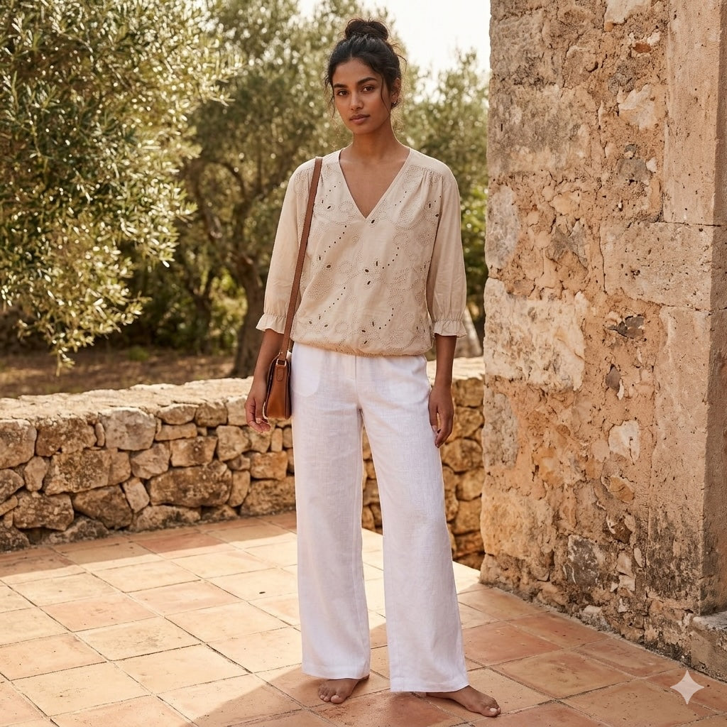 Nachhaltige Damen Bluse aus Baumwolle mit Stickerei – Halbarm Bluse in normaler Passform