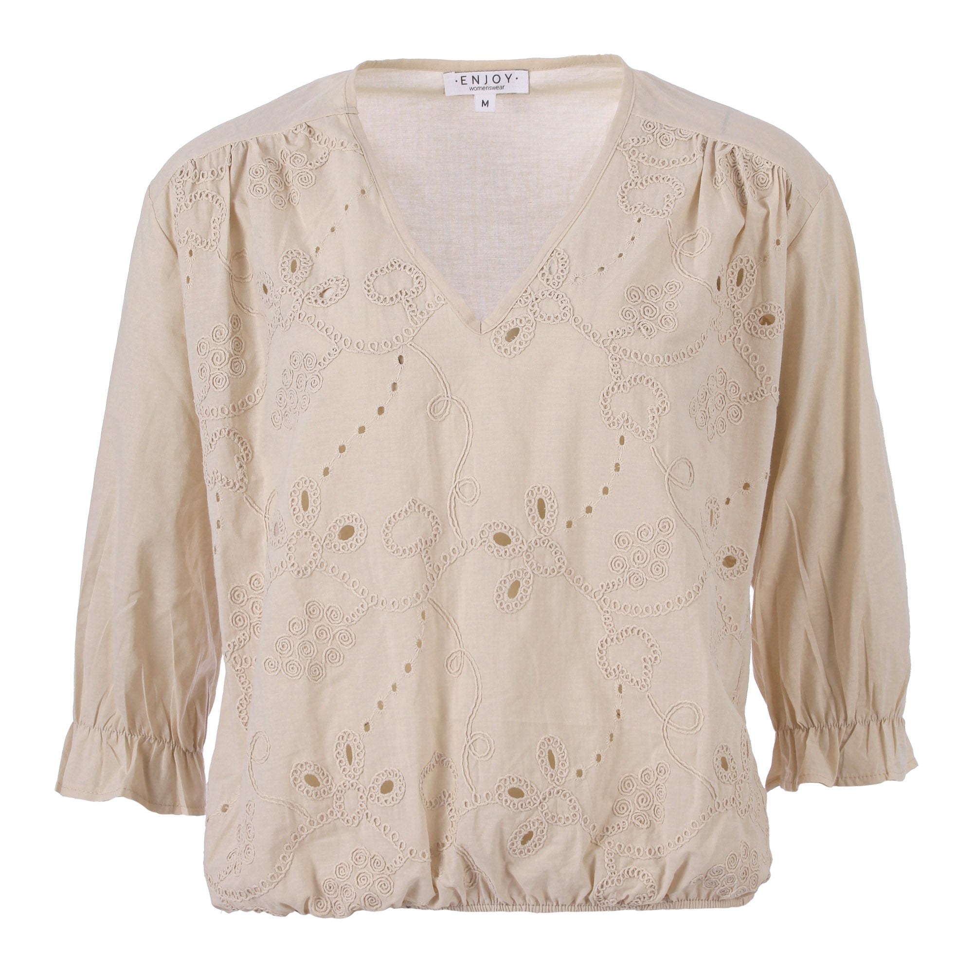Nachhaltige Damen Bluse aus Baumwolle mit Stickerei – Halbarm Bluse in normaler Passform