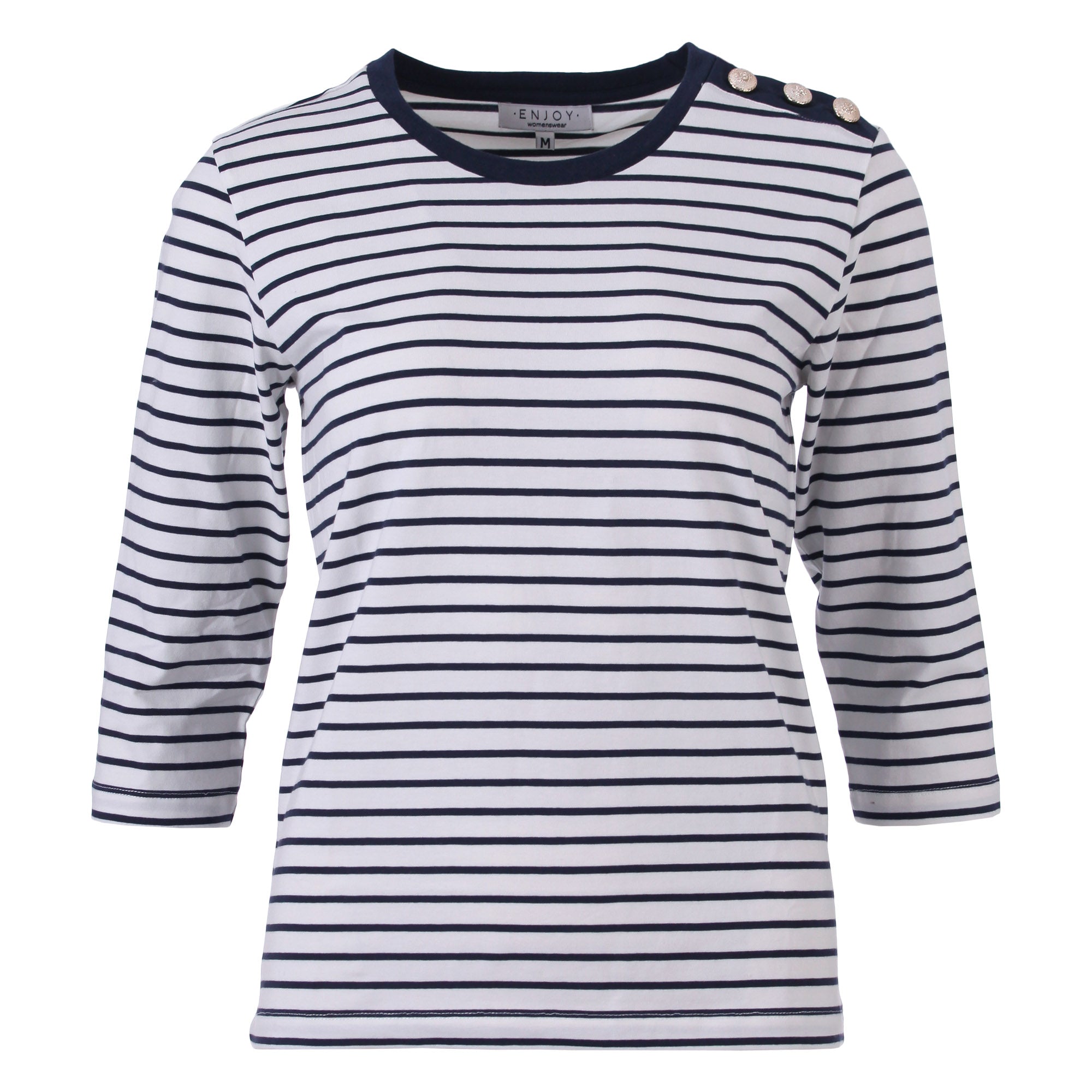 Enjoy womenswear Streifen T-Shirt mit 3/4 Arm aus Baumwolle-Viskose – Zeitlos Komfortabel