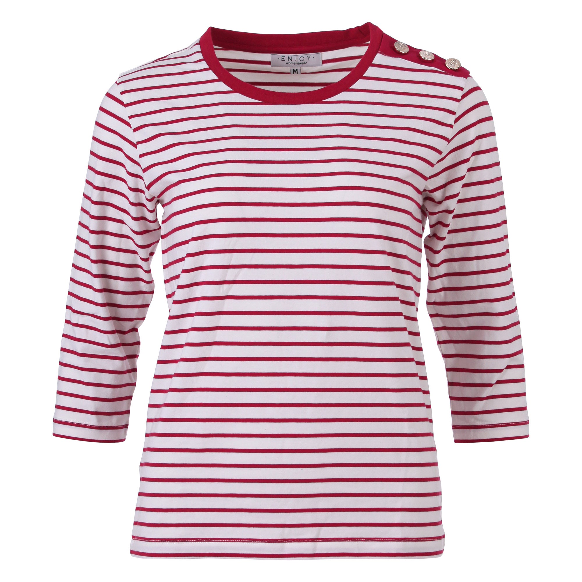 Enjoy womenswear Streifen T-Shirt mit 3/4 Arm aus Baumwolle-Viskose – Zeitlos Komfortabel