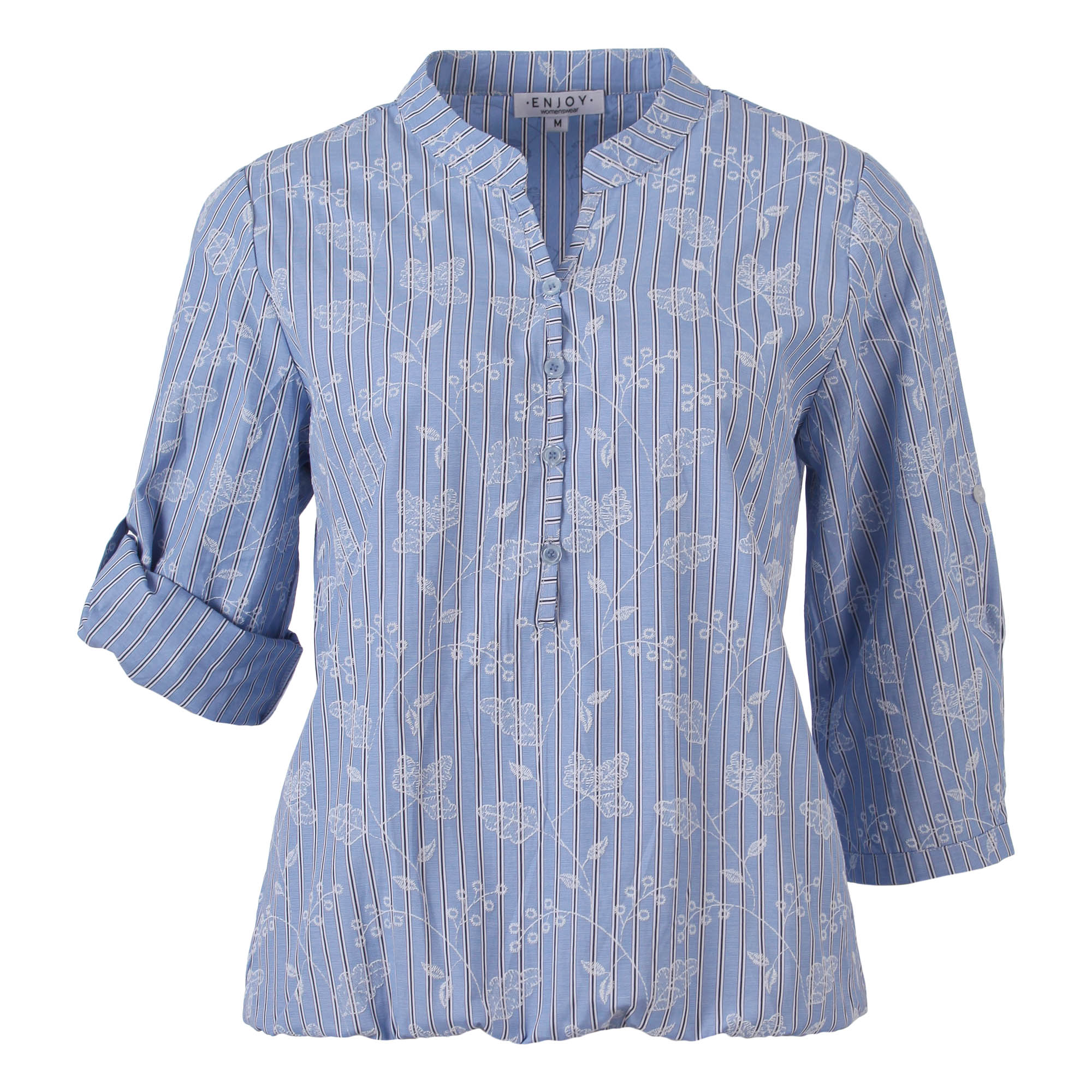 Streifen Bluse mit 3/4 Arm und Stickerei