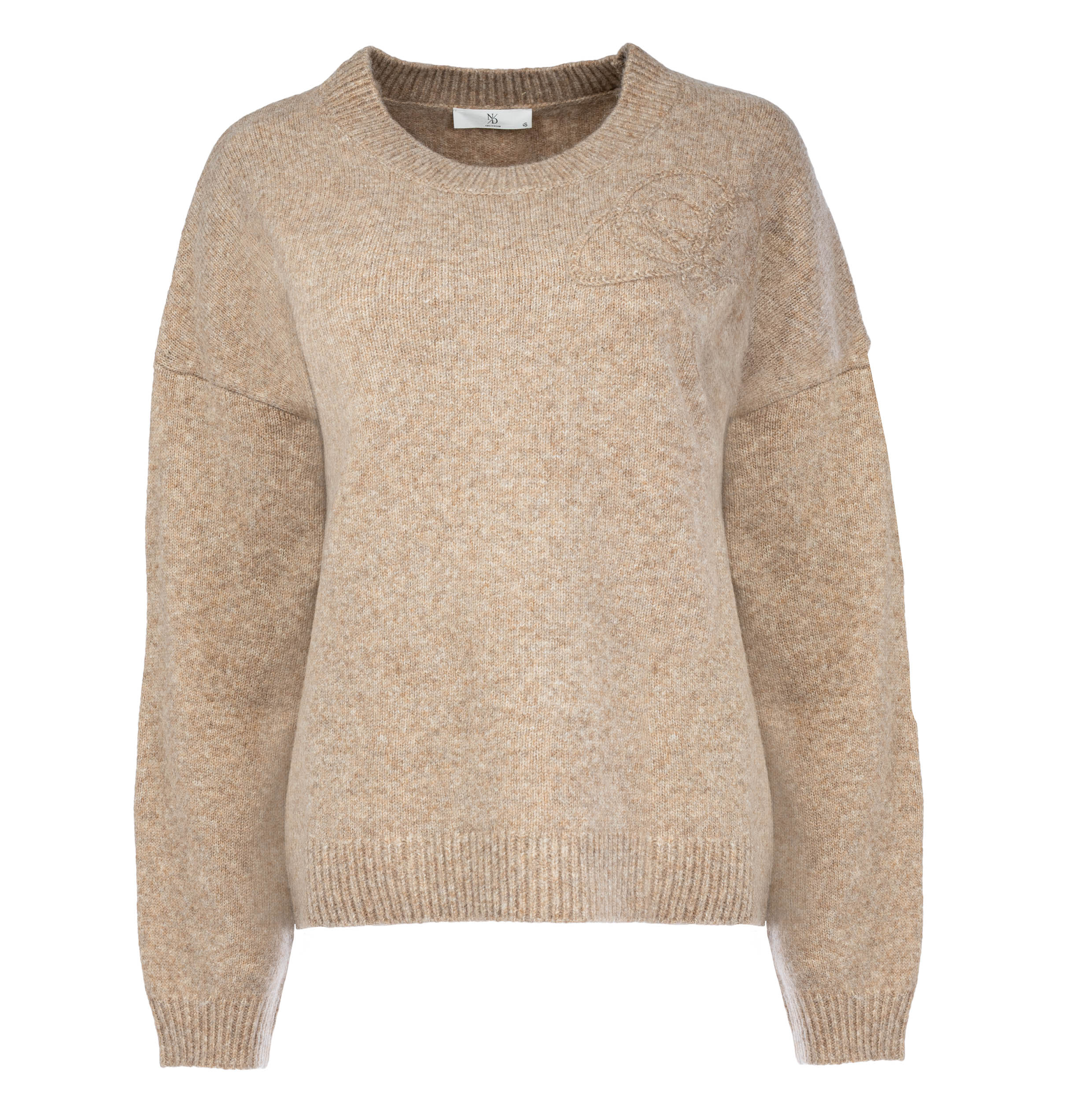 Damen Pullover Beige mit floraler Stickerei – Eleganter Strickpullover mit Wollanteil NED Dutch Fashion