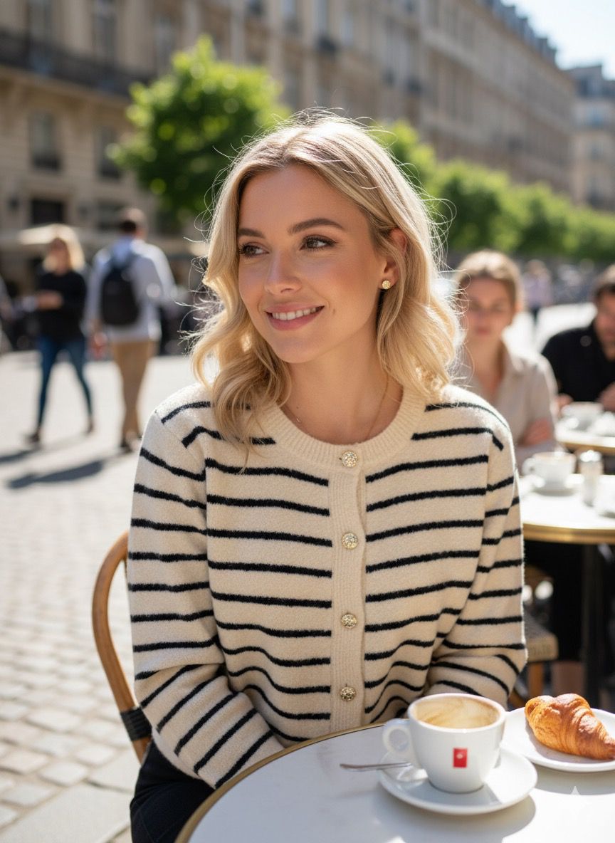 Enjoy Strickjacke Streifen – Detailansicht Panta Loni