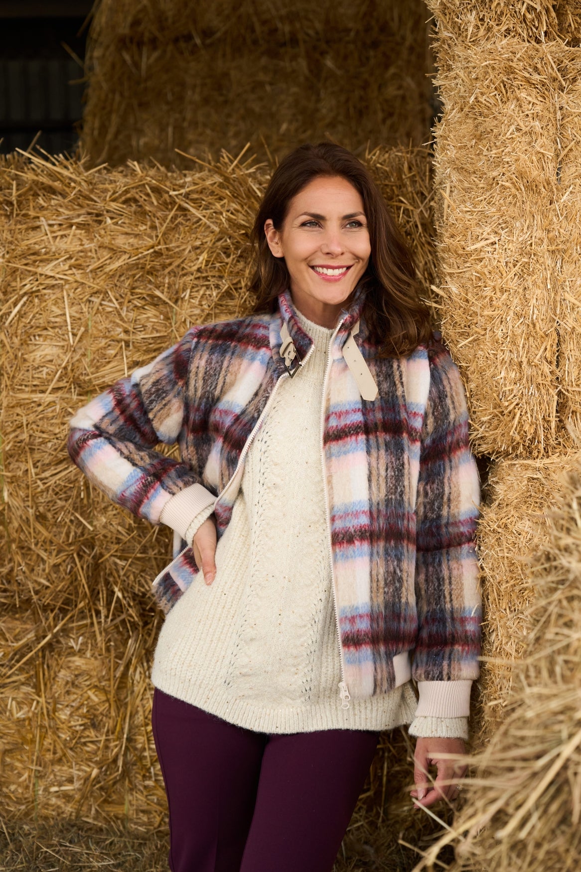 NED Dutch Fashion Damen Jacke Karomuster – modischer Karo-Blouson mit Stehkragen
