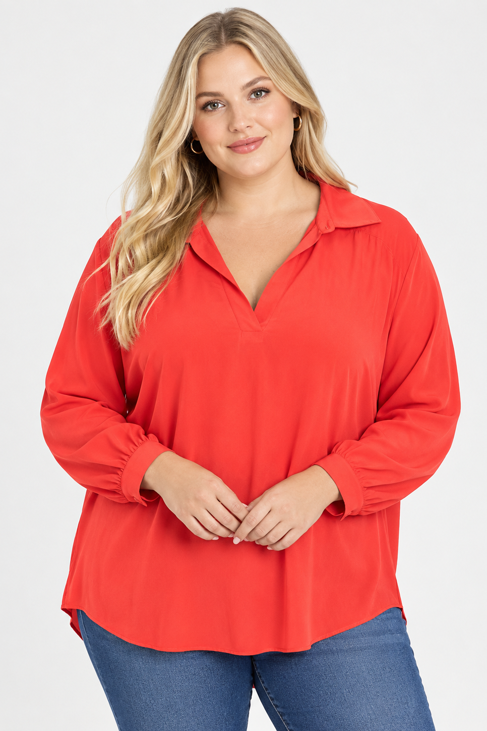 Ophilia Damenbluse in Orange mit langen Ärmeln