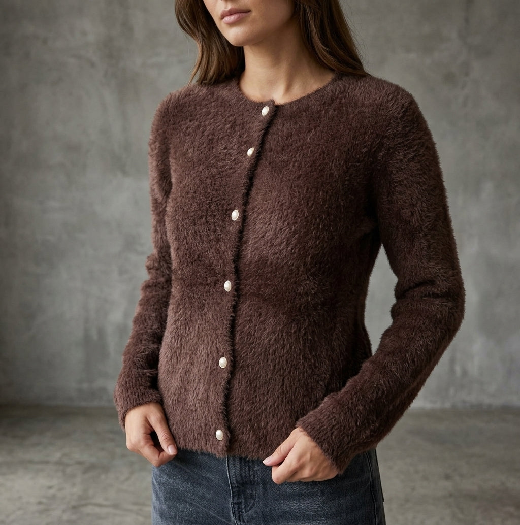 NED Dutch Fashion DELTA Rundhals-Strick-Cardigan – Knopfleiste Damen-Cardigan für Herbst & Winter