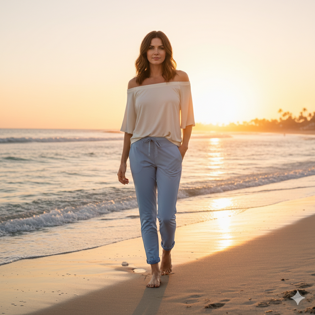 Enjoy Damen Travel Stetch Schlupfhose mit elastischem Bund, hellblau