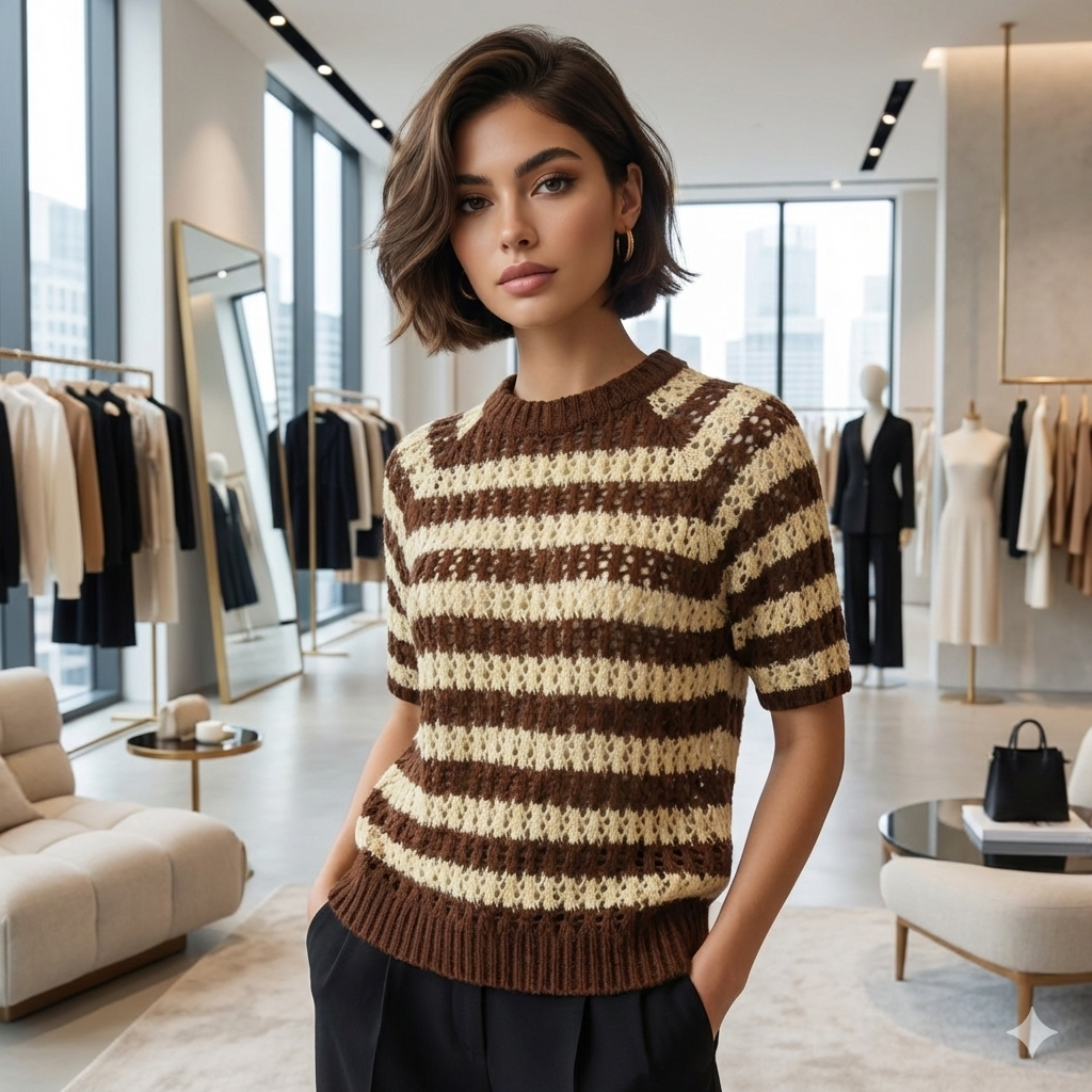 Enjoy Pullover Streifen kurzarm entspannter Look Italian Fashion