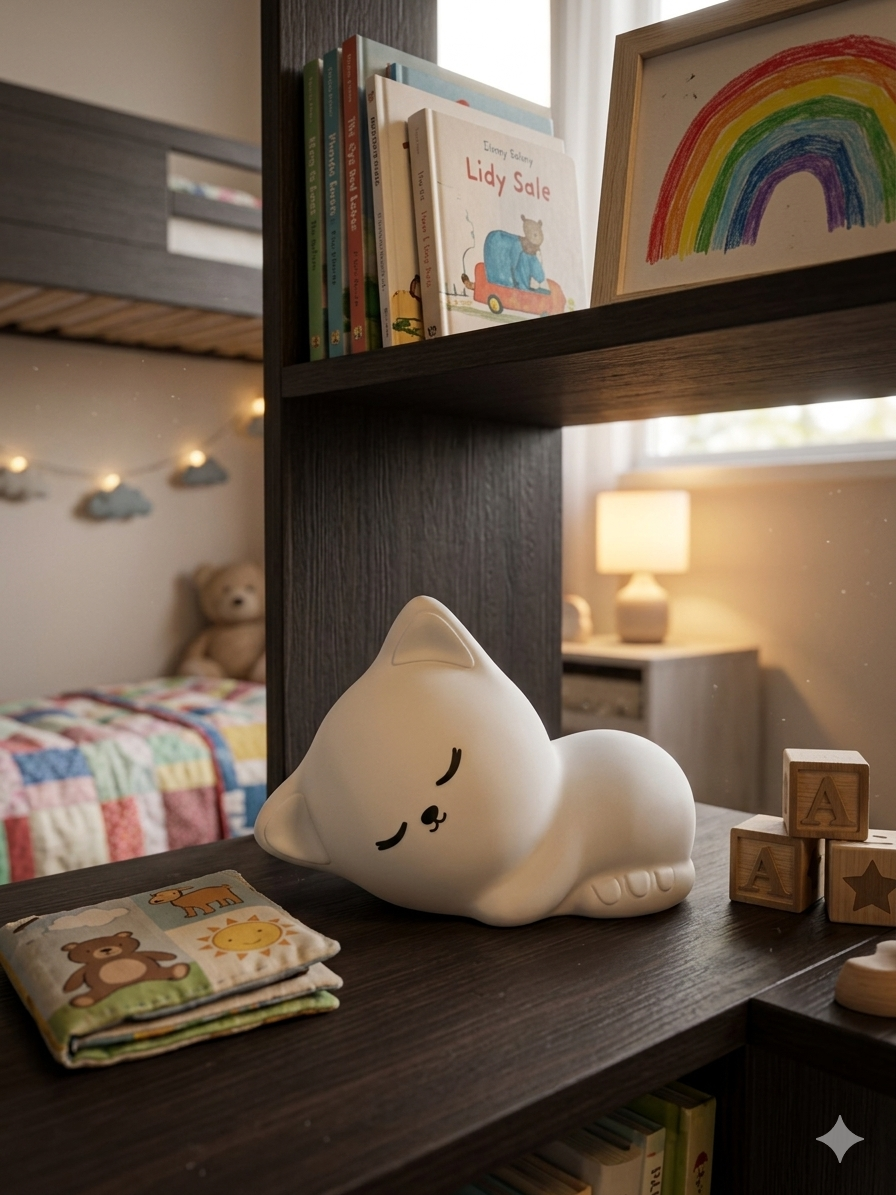 Easy! FHL Nachtlicht Niedliche, schlafende Katze aus weißem, softmatten Silikon Kinder Lampe