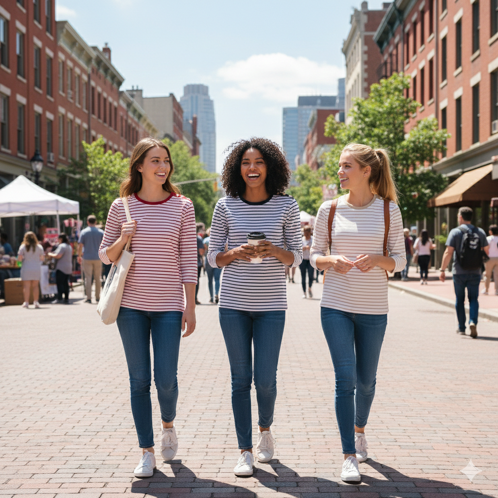 Enjoy womenswear Streifen T-Shirt mit 3/4 Arm aus Baumwolle-Viskose – Zeitlos Komfortabel