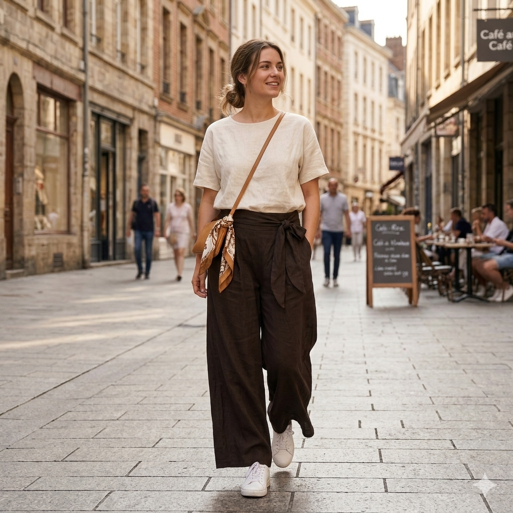 Elegante Palazzo-Hose Damen in Braun – Weite Sommerhose mit Bindegürtel Enjoy womenswear