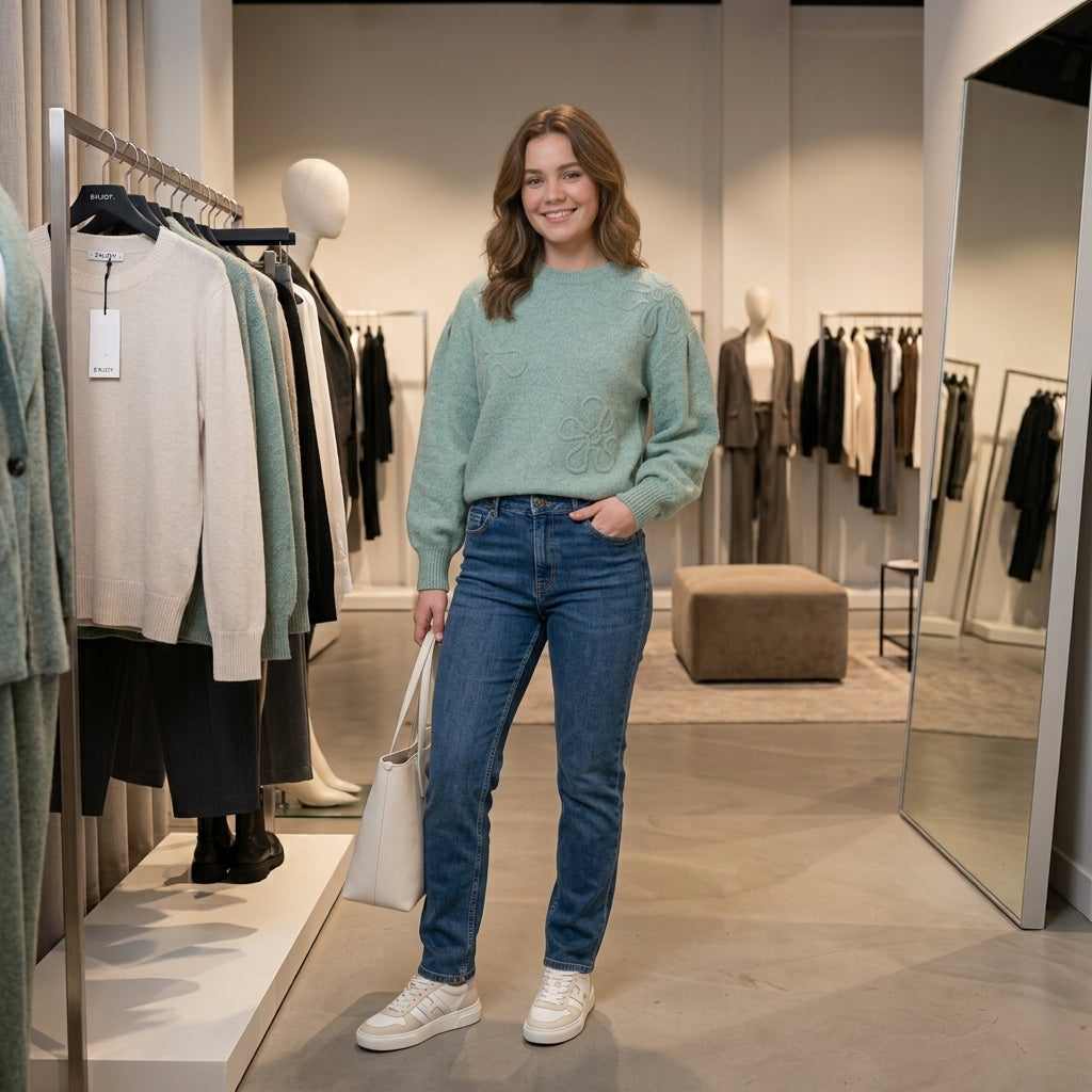 Enjoy womenswear Rundhals Pullover mit Blumen-Bordüre