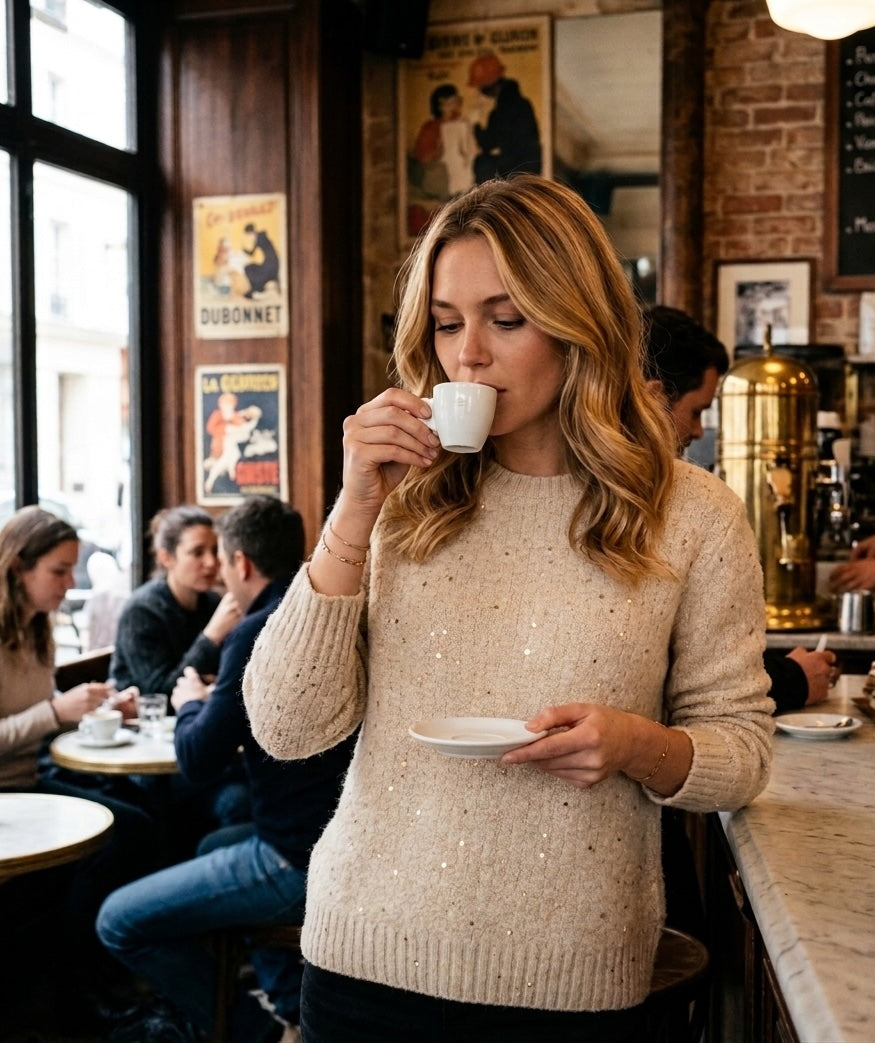 Eleganter Damenpullover mit Pailletten – Hochwertiger Strickpullover mit Wollanteil und edlem Glanz NED Dutch Fashion