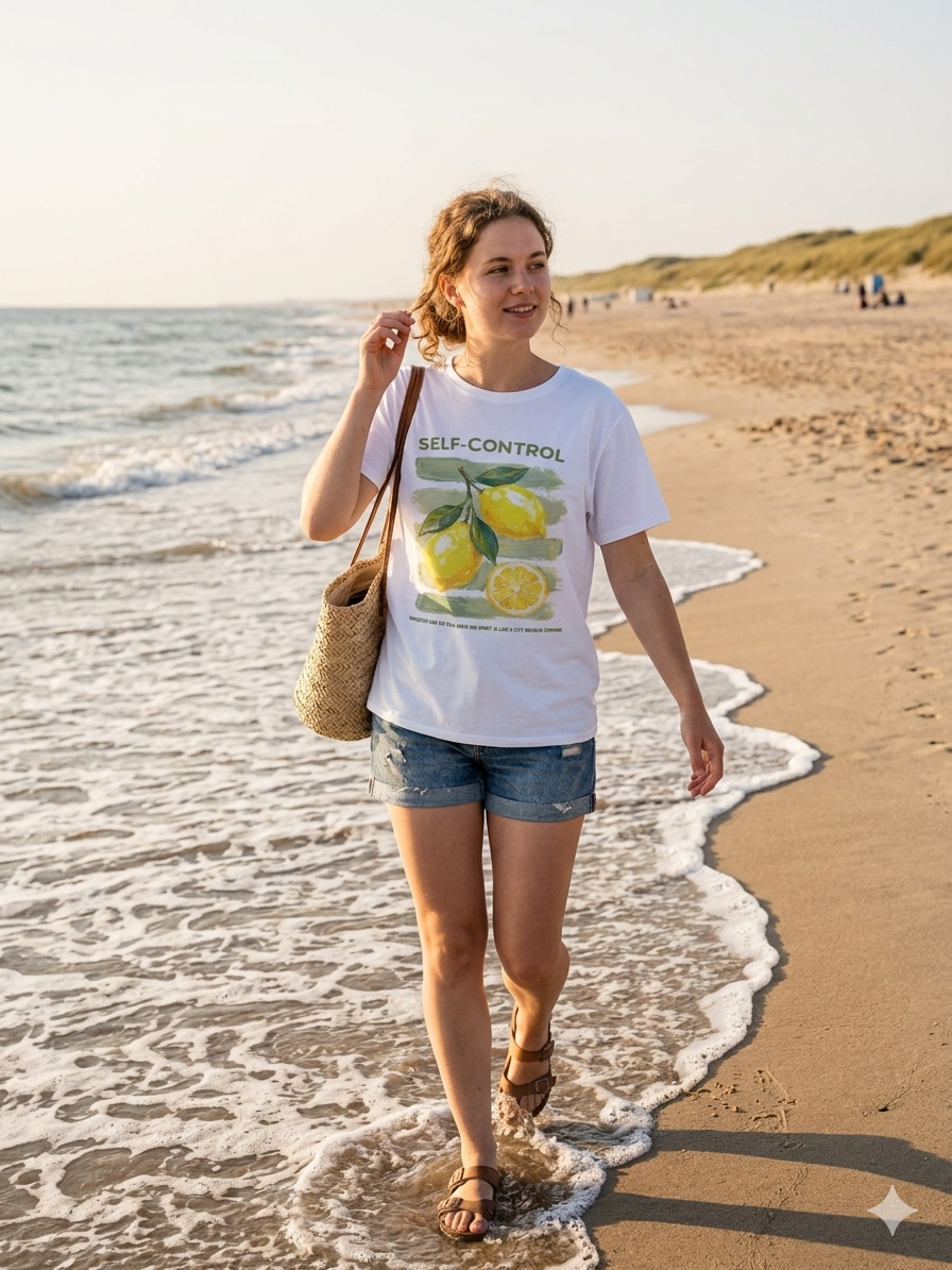 Sommerliches Shirt mit Print – One Size (34–40) aus Baumwolle & Elasthan | Made in Italy