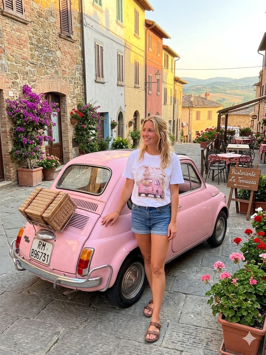 Sommerliches Shirt mit Print – One Size (34–40) aus Baumwolle & Elasthan | Made in Italy