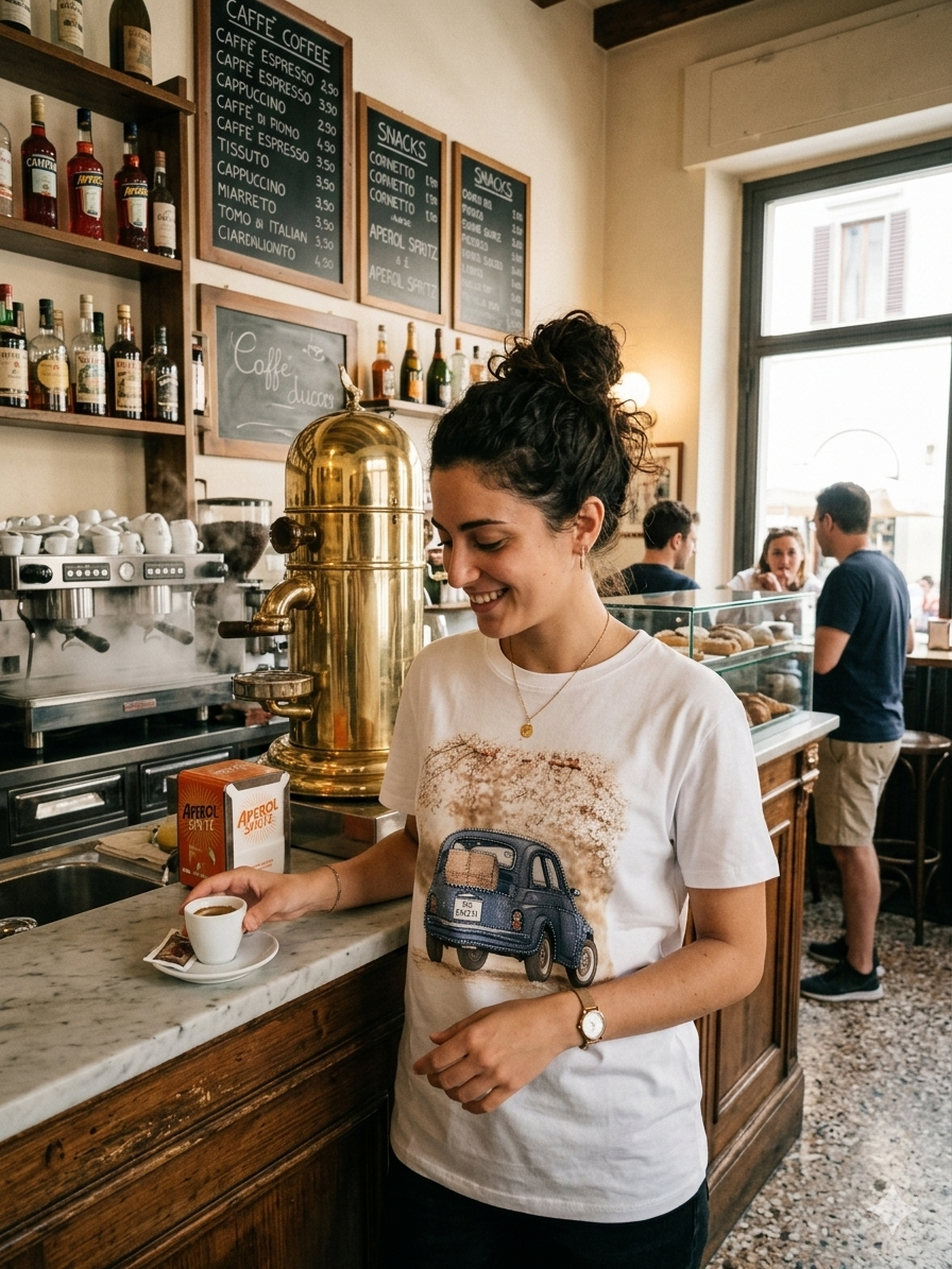 Sommerliches Shirt mit Print – One Size (34–40) aus Baumwolle & Elasthan | Made in Italy