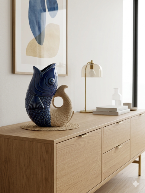 Fisch Vase aus Keramik 25 cm – Maritime Deko Vase für stilvolle Wohnaccessoires