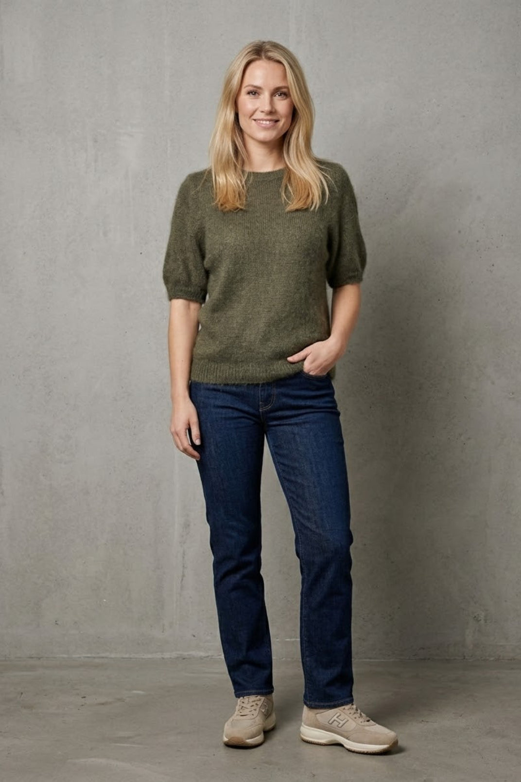Damen-Kurzarm-Pullover mit Mohair und Rundhalsausschnitt, One Size, Ansicht 2