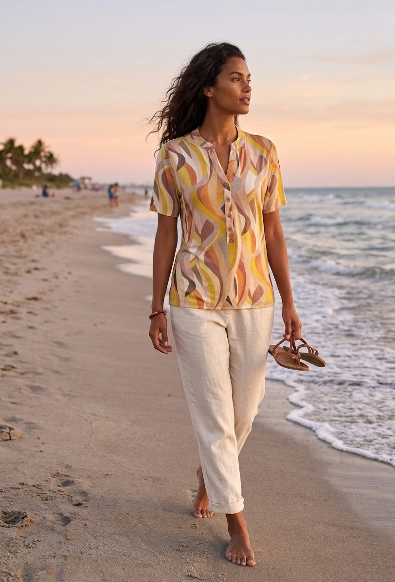 Damen Blusen Shirt mit Knopfleiste – Luftiges Viskose-Top mit Stretch-Anteil für den Sommer