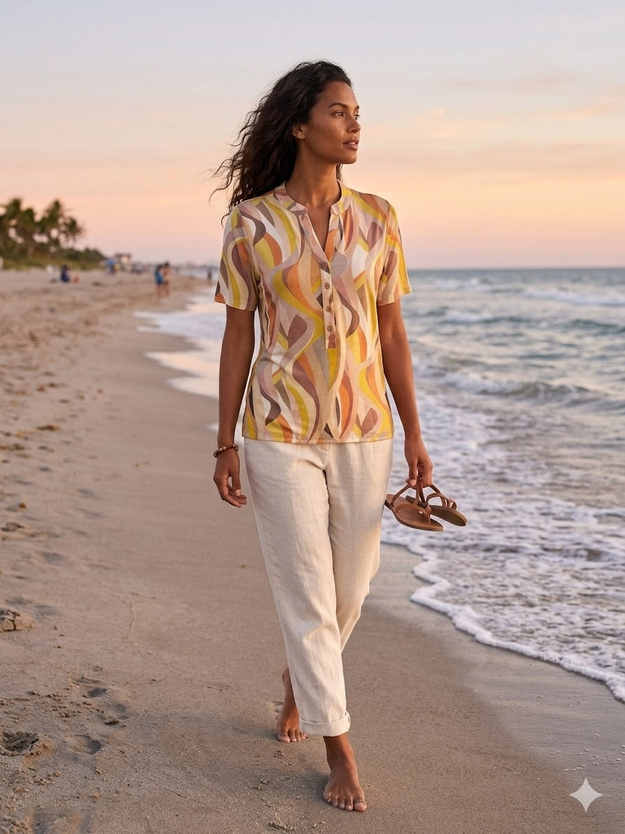 Damen Shirt mit Knopfleiste – Luftiges Viskose-Top mit Stretch für den Sommer