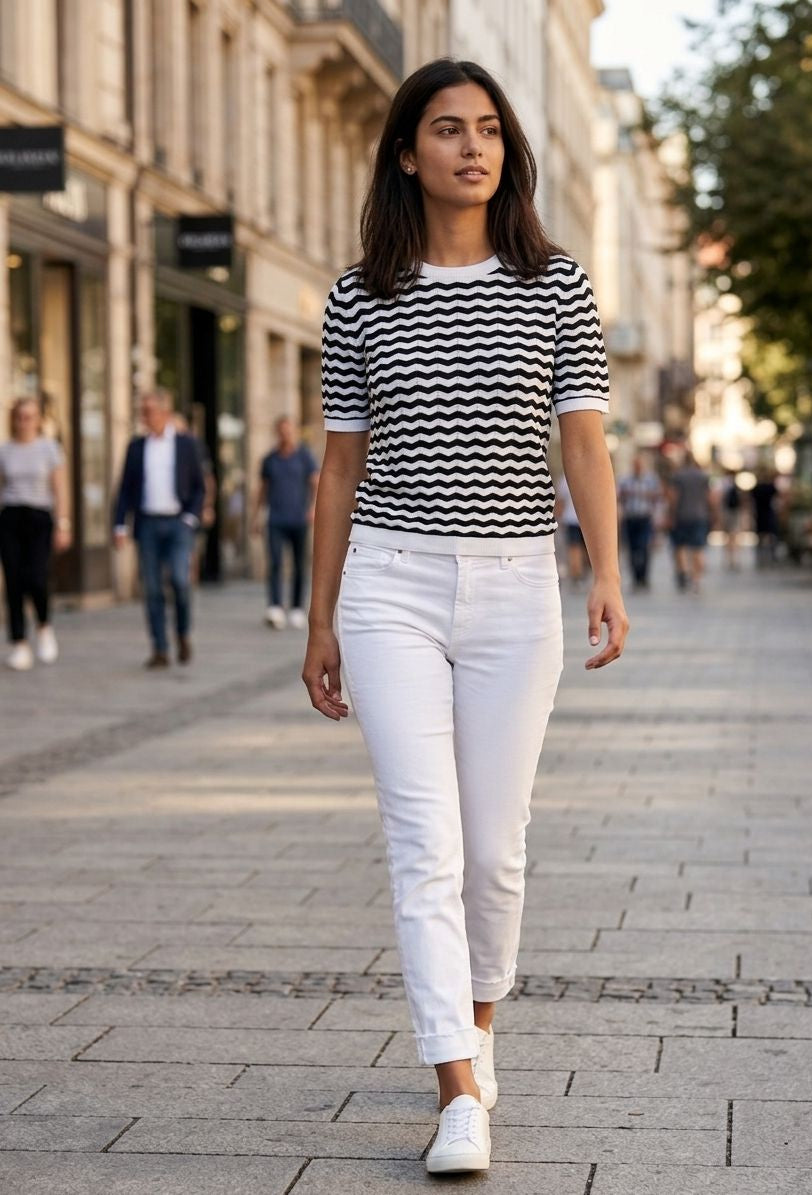 Sommerlicher Kurzarm-Pullover – Schwarz/Weiß Leichter Strick trifft auf zeitlosen Stil