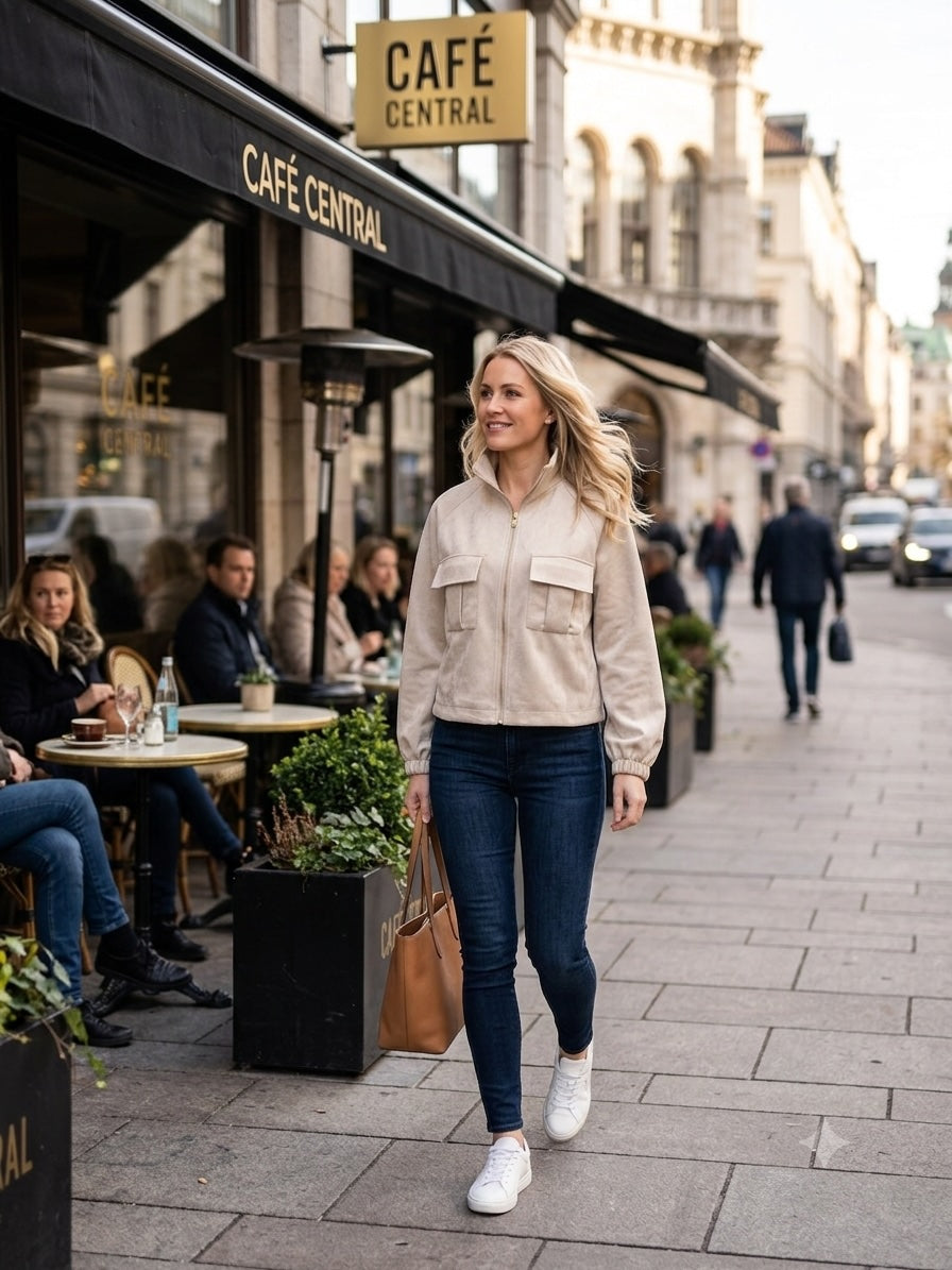 Modische Damen Blouson-Jacke in Wildleder-Optik – NED Dutch Fashion