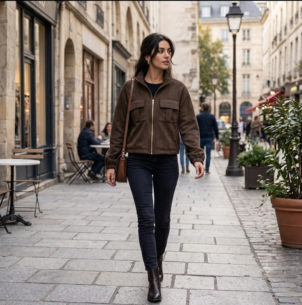 Modische Damen Blouson-Jacke in Wildleder-Optik – NED Dutch Fashion