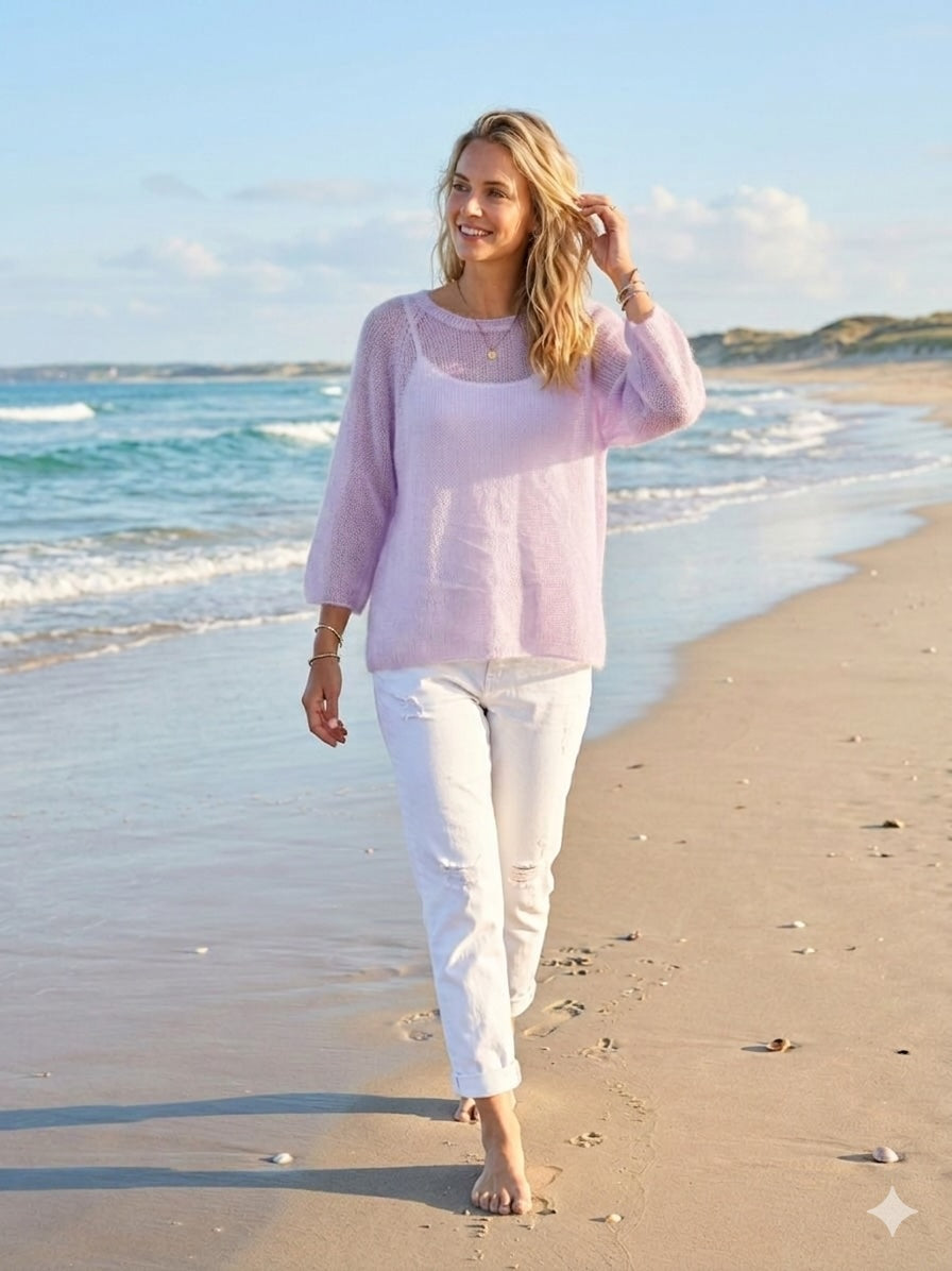 Sommerlicher transparenter Mohair Pullover aus Kid Mohair – Leichter Luxus-Strick für Damen one size