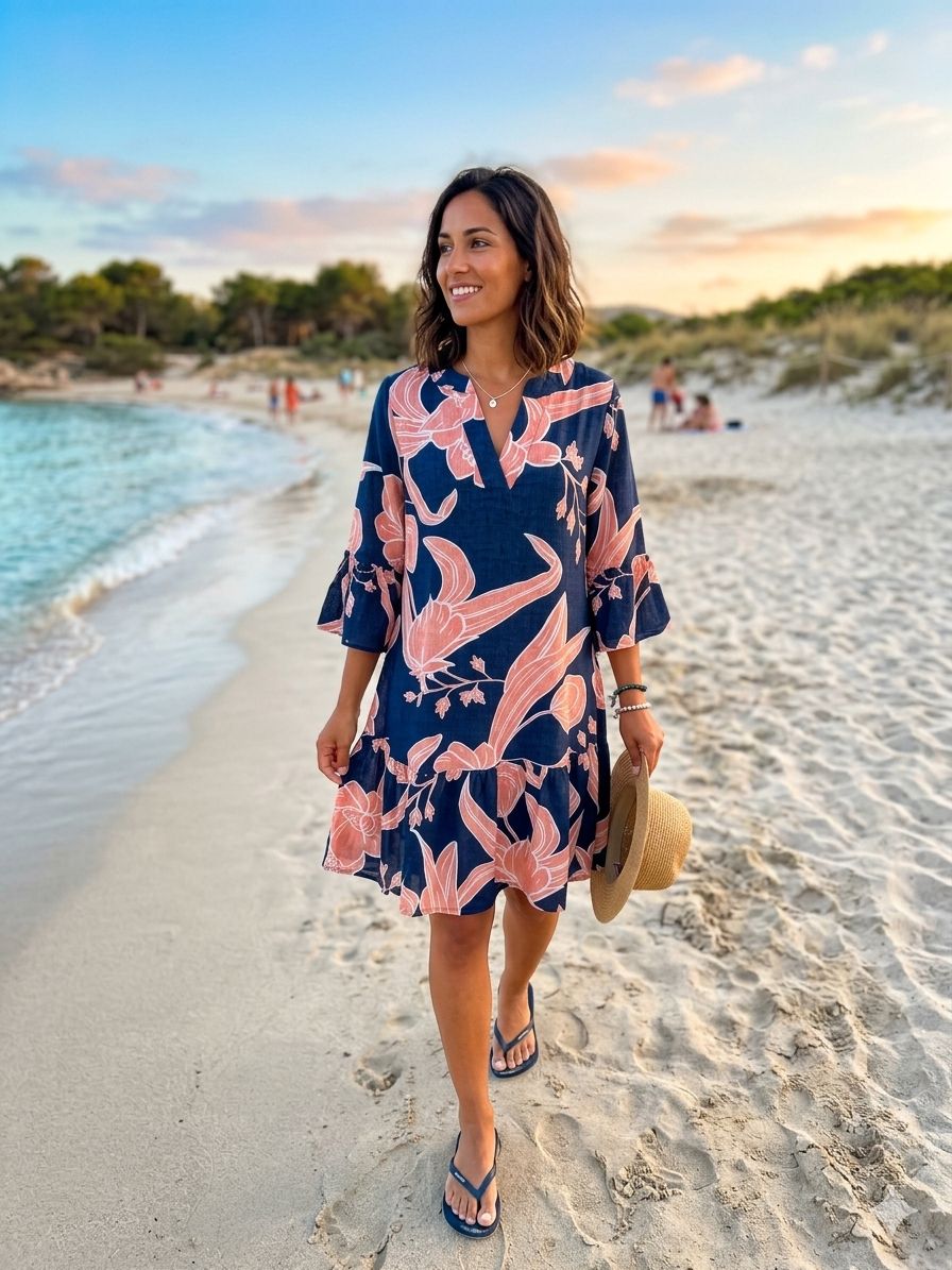 Leichtes Sommerkleid aus 100 % Viskose mit 3/4-Arm – Luftig, feminin & stilvoll NED Dutch Fashion