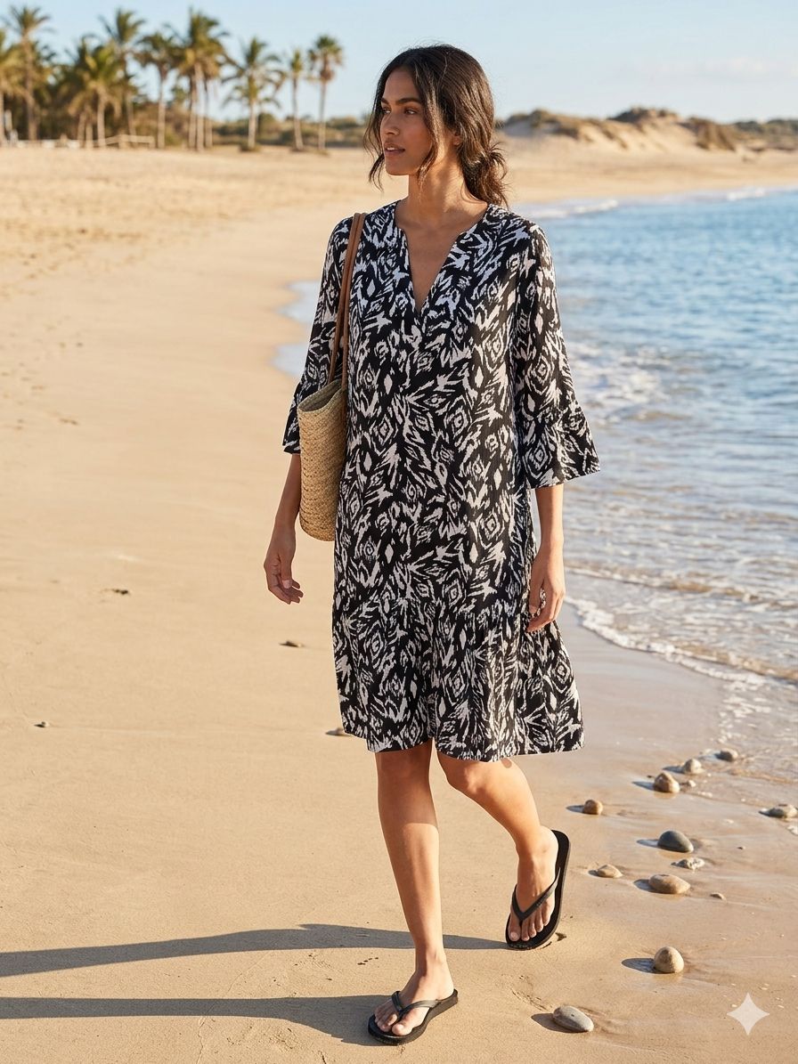 Leichtes Sommerkleid aus 100 % Viskose mit 3/4-Arm – Luftig, feminin & stilvoll NED Dutch Fashion