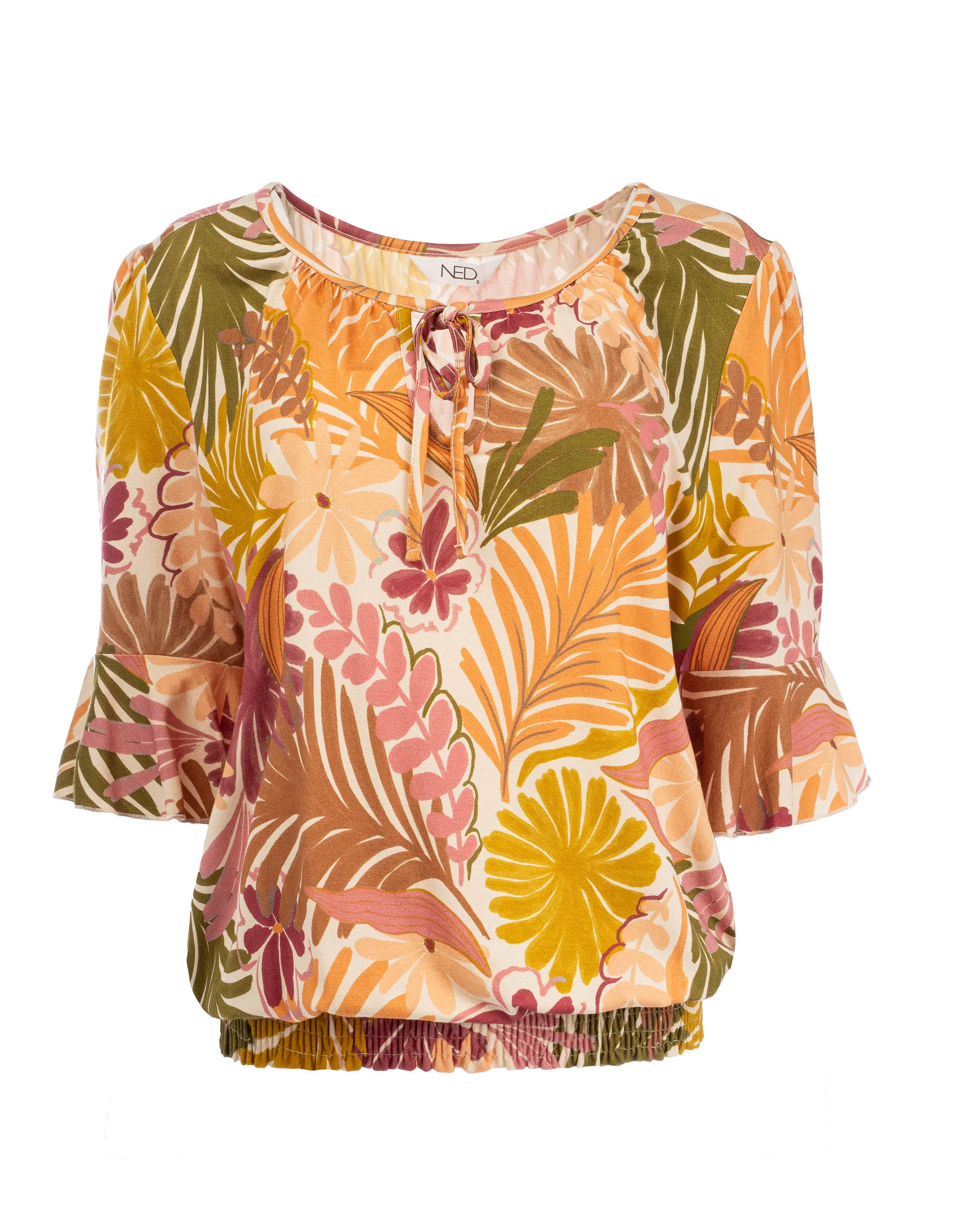 NED Shirt Peach 3/4 Arm gemustert